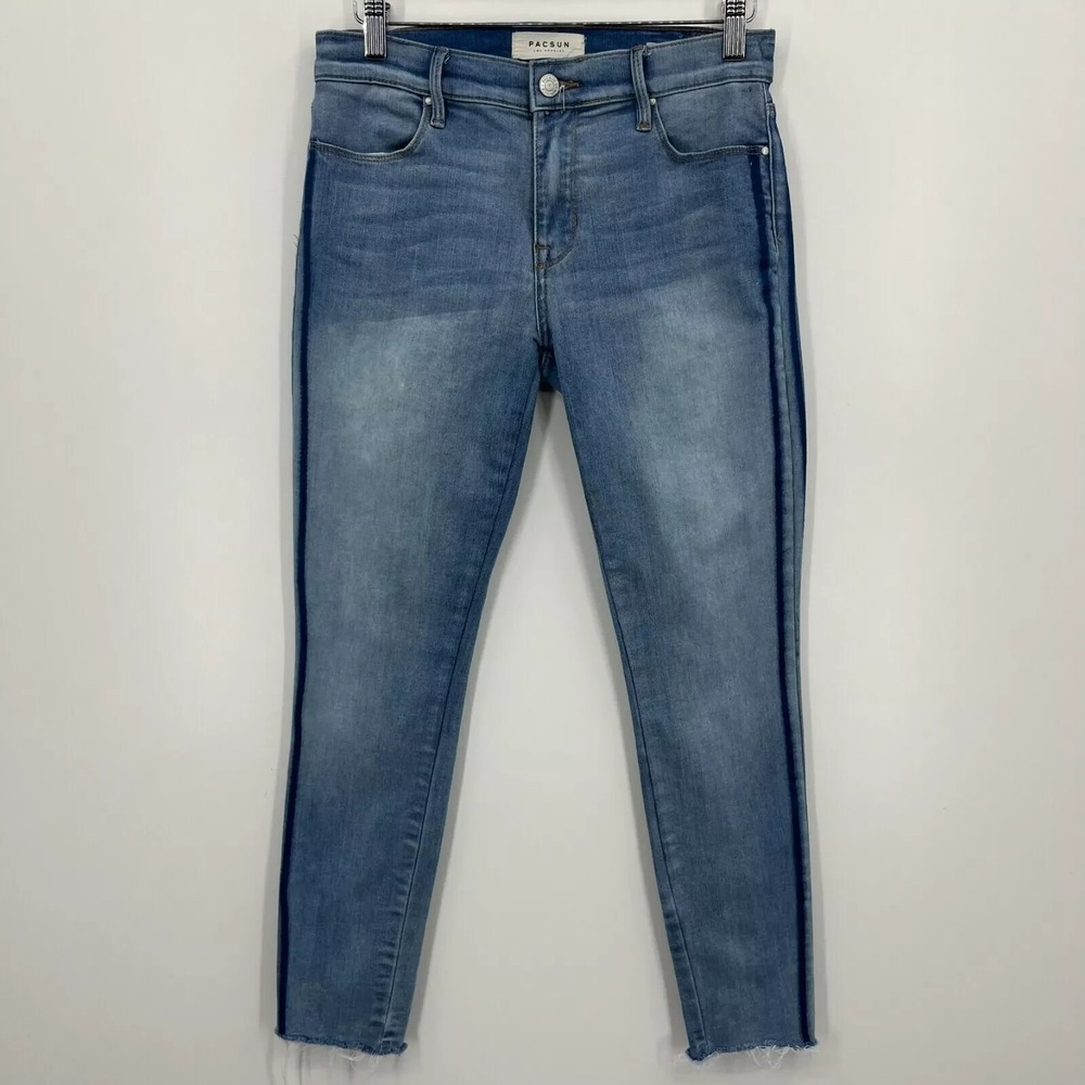 PacSun Jeans Women's Size 26 Blue Ankle Jegging Mid Rise Striped‎ Stretch Logo